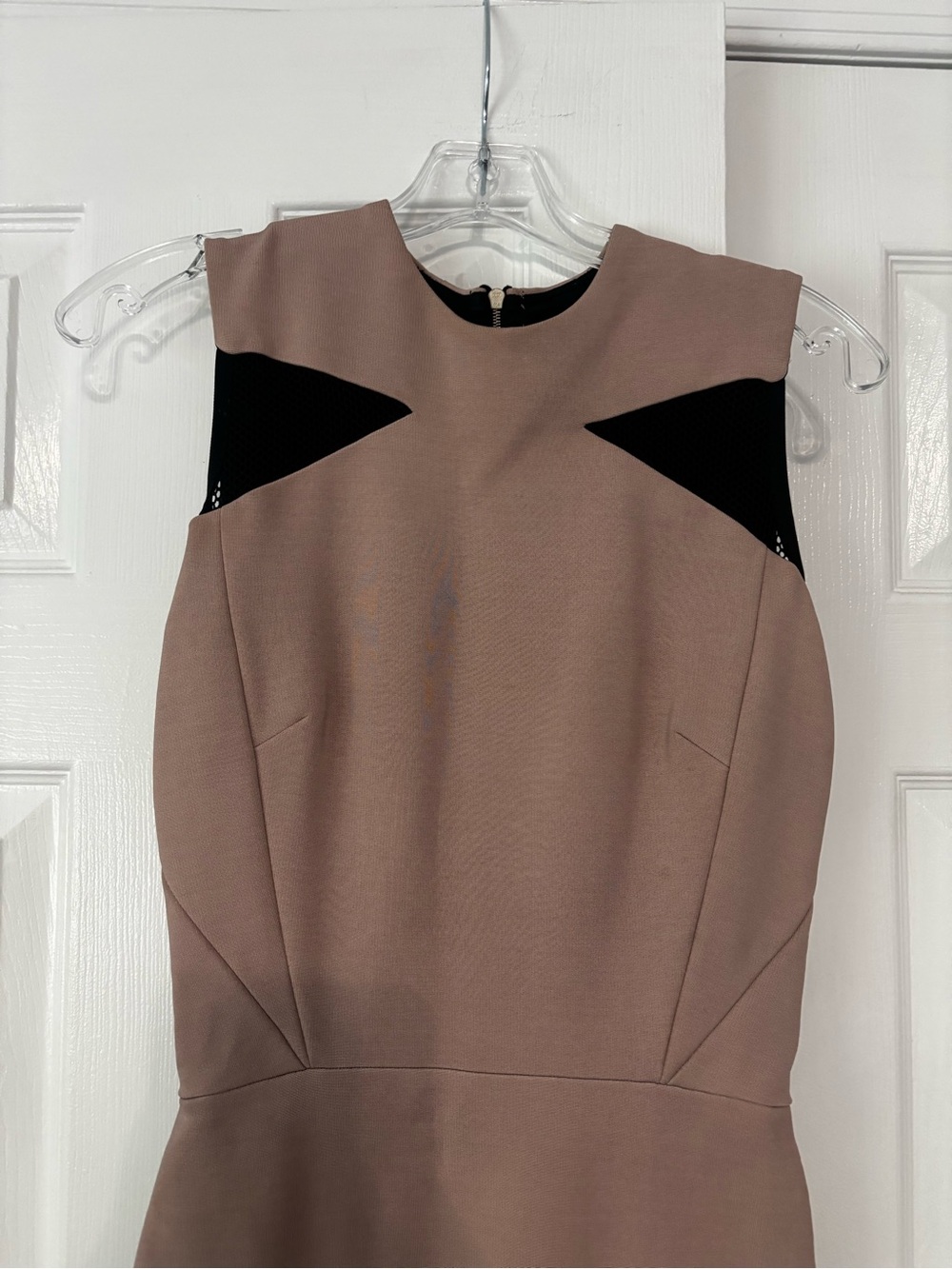 Victoria Beckham Taupe Midi Dress with Black Shoulder Insets - Picture 2 of 4